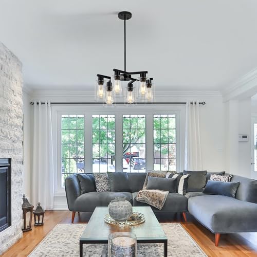6 Light Black Modern Farmhouse Chandelier for Dining Room (Black / 6-Lights/D20 '')