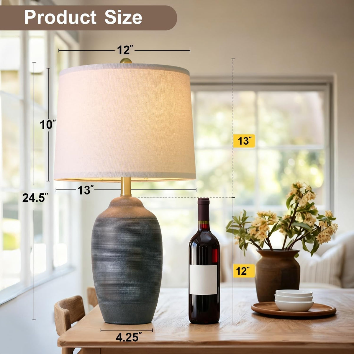 24.5" Vintage Ceramic Table Lamp with 5FT Cord (24.5" Retro Black)