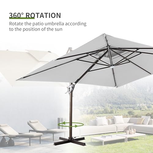 9x12 FT Cantilever Offset Patio Umbrella with Lights (FogGrey)