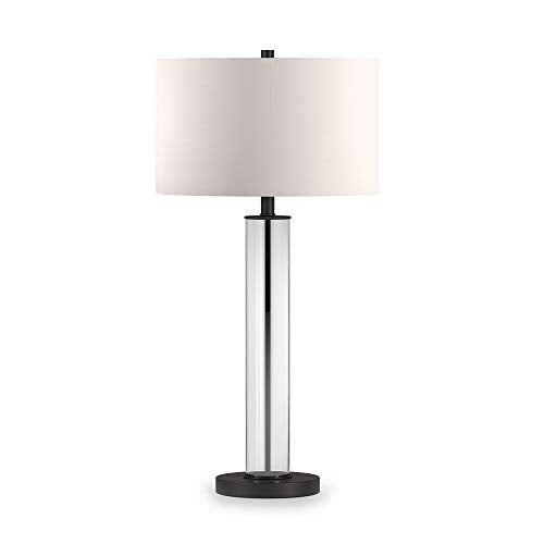 Harlow 29" Tall Table Lamp with Fabric Shade in Clear Glass (Blackened Bronze)