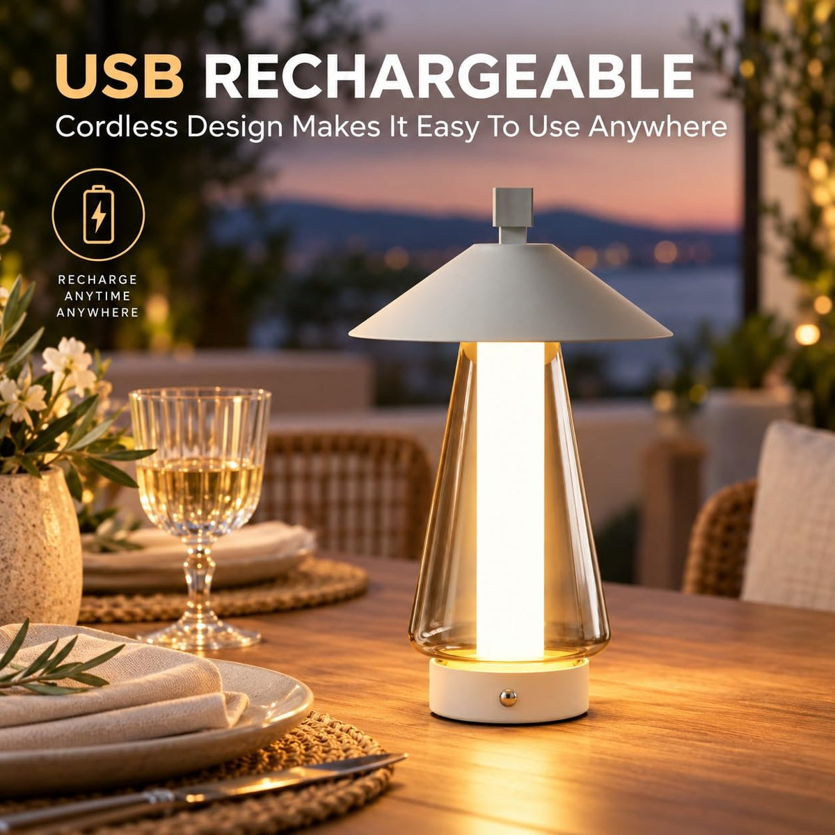 Rechargeable Cordless Glass Lamp