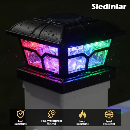 Solar Post Cap Lights Outdoor 2 Modes (Rgb Black / 6 Pack)