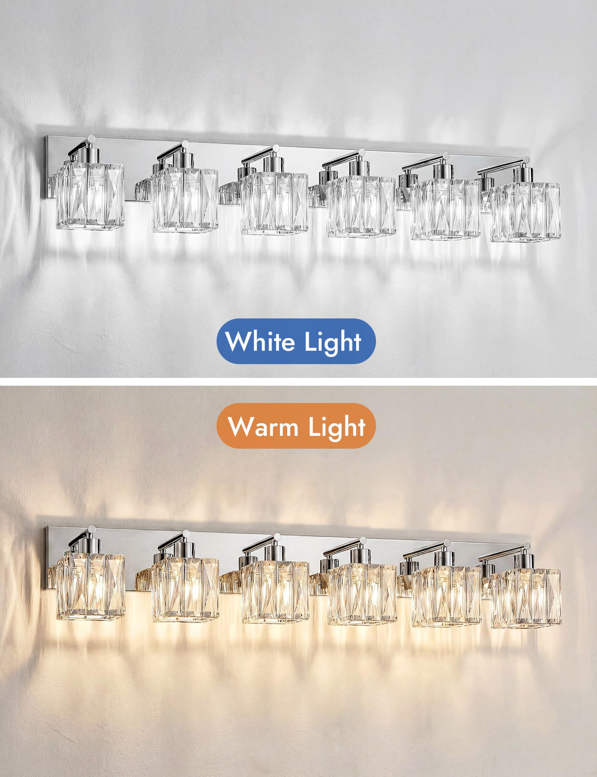6 Light Crystal Bathroom Vanity Light Square (Polished Chrome-Square / 6 Light)