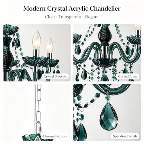 Plug in 5 Lights Green Crystal Hanging Acrylic Chandelier H19 D19.7 (Green-L)