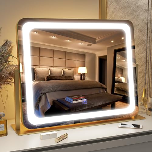 Gold Vanity Mirror with Lights 22"x17" (Gold / 22"L x 17"W)