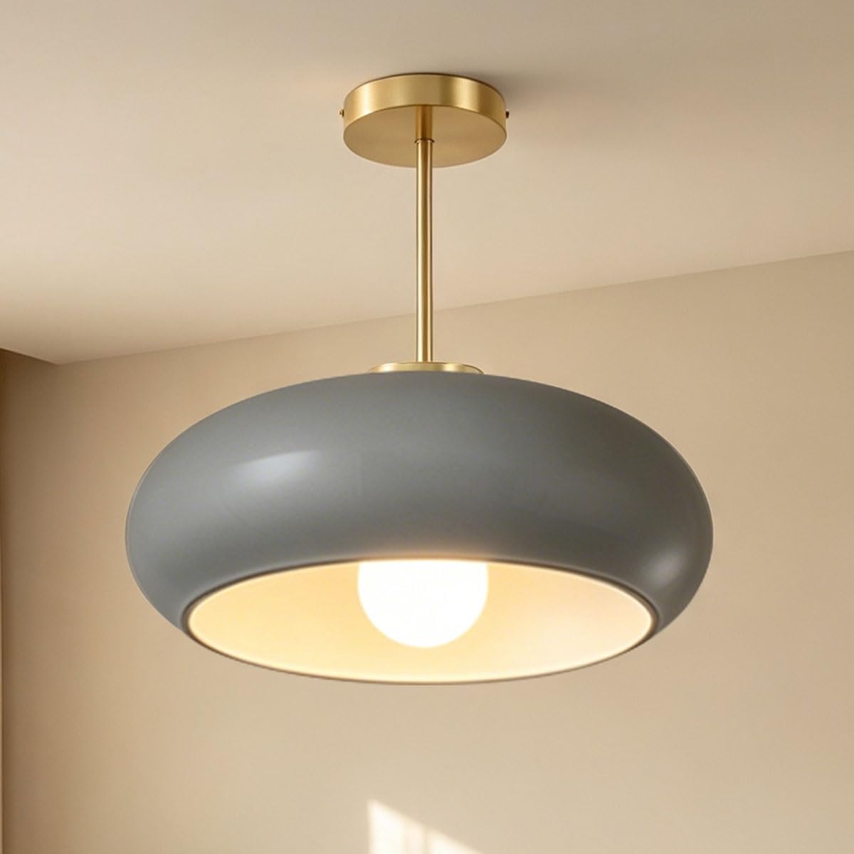 15.7″‌ Large Ceiling Lamp Gold Brass 1Light Classic Gray Glass Shade (15.7″-Gray)