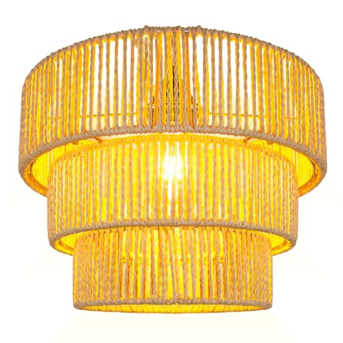 Hanging Light Rattan Lamp Shades Boho Lamp Shade Pendant Light (12.5 Inch Boho Lamp Shape)