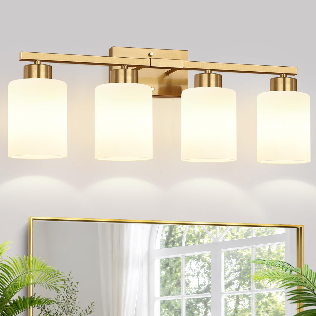 4 Light Bathroom Light Fixtures (Brushed Gold & Milk Glass / 4-light)