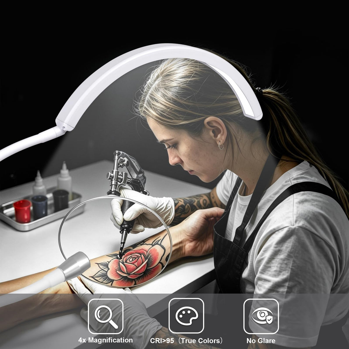 Half Moon Desk Lash Light with 4X Magnifier (White)