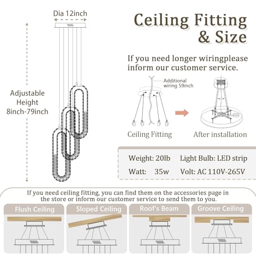 3 Light Modern Pendant Light Crystal Ring Chandelier Silver LED Pendant Lighting Fixture for Dining Room Kitchen Living Room Foyer Hallway Bedroom (Silver / 3 Rings (New))
