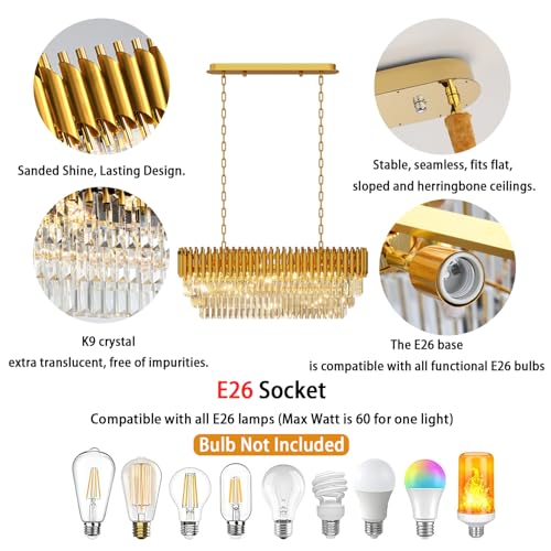 8 Light Modern Gold Crystal Chandelier (Gold L40")