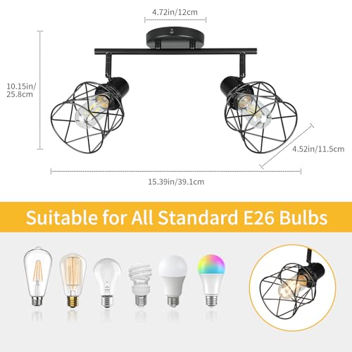 Industrial Track Lighting Fixtures Ceiling (Black / 2-Light-Cage)