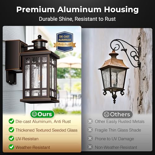 Oil Rubbed Bronze Outdoor Motion Sensor Light with GFCI Outlet (ORB(Gold Trim) / Motion Sensor 2-Pack)