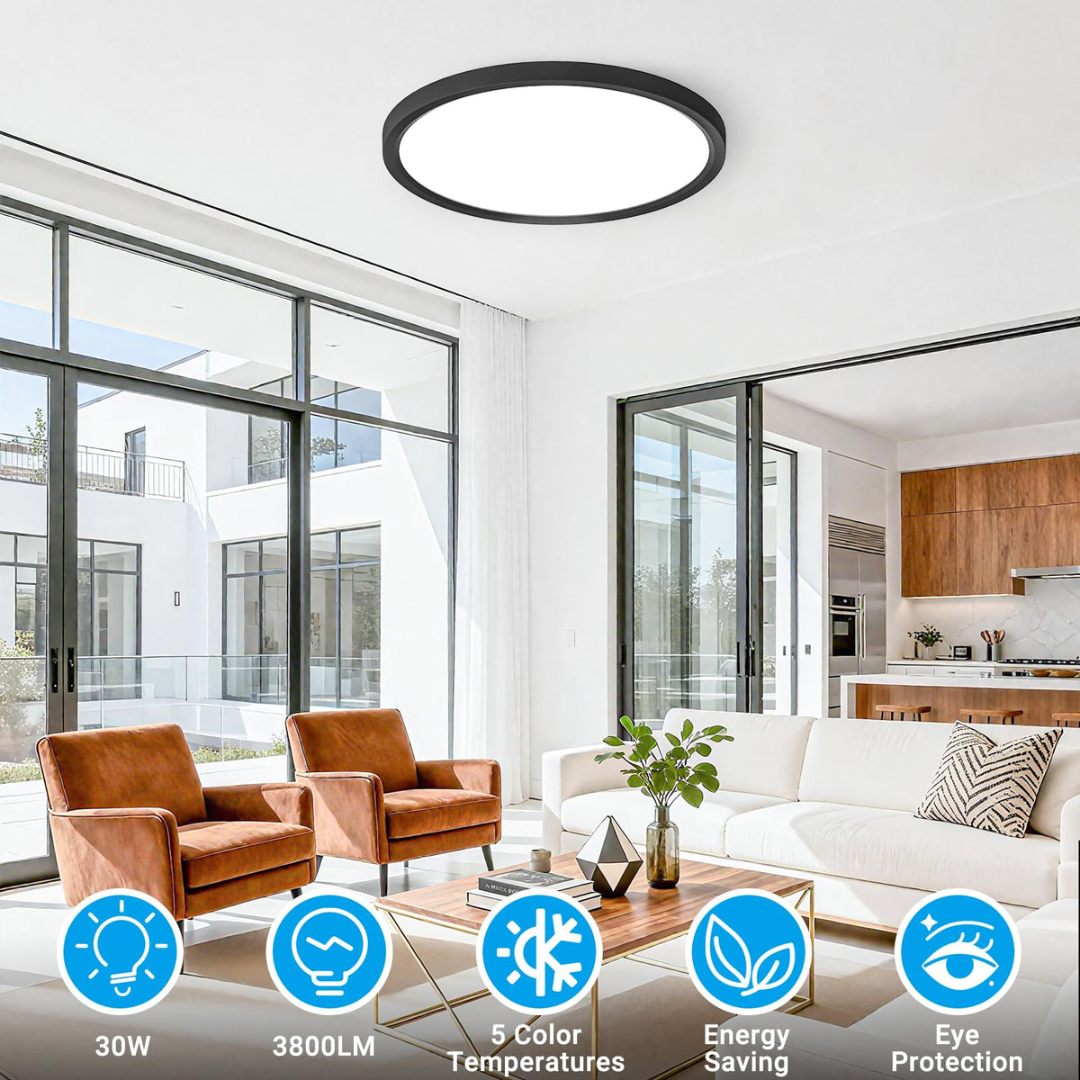 2 Pack LED Flush Mount Ceiling Light (Black / 15 Inch-2pack)