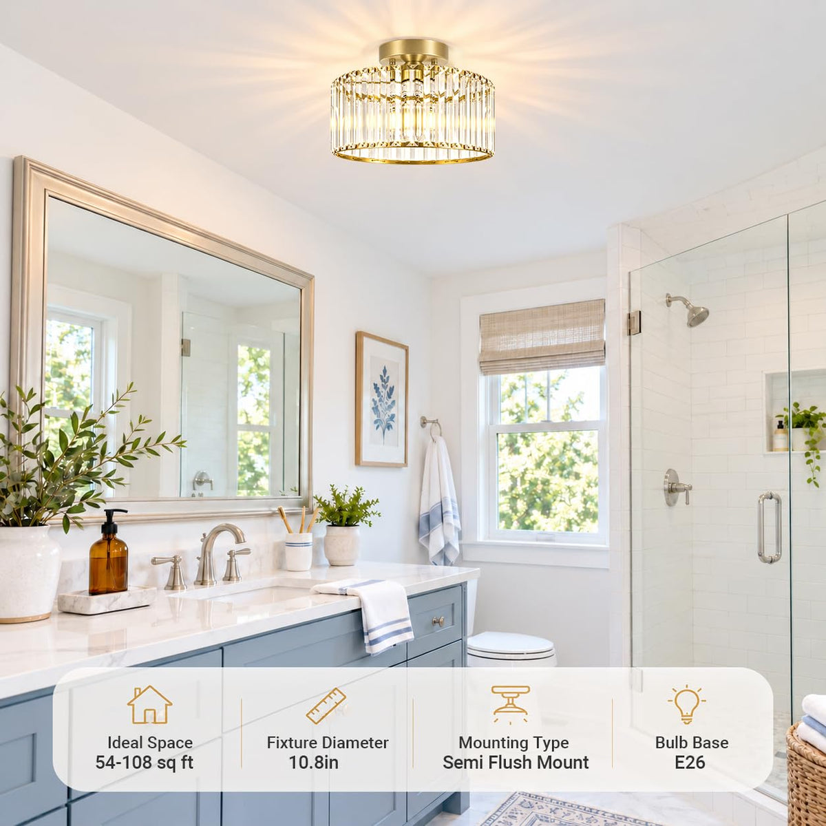 Crystal Ceiling Light Fixture (11in - 1 light / Gold)