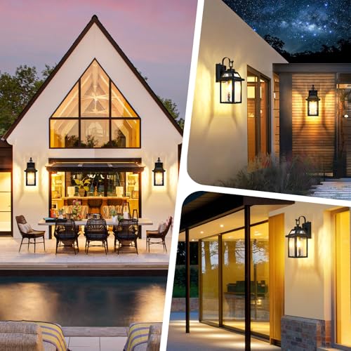 2 Pack Dusk to Dawn Outdoor Wall Lights with Water Ripple Glass (13.8" (2-Pack）)