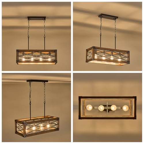 Farmhouse Kitchen Island Lighting 4 Lights Wood Rectangle Chandelier (4 Light Cross)