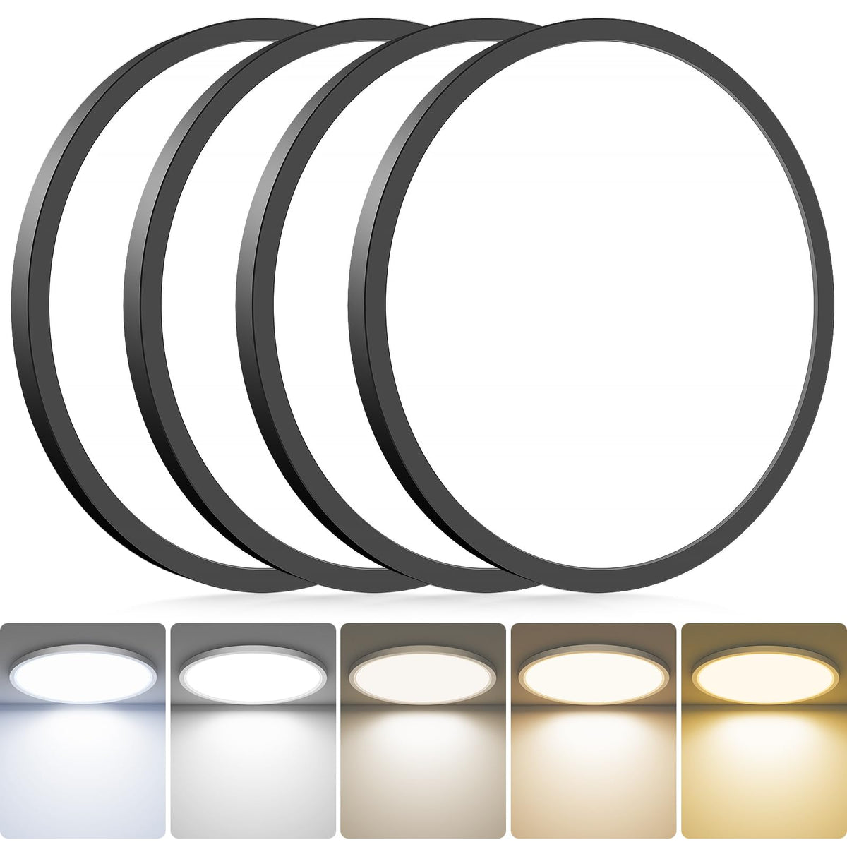 4Pack LED Flush Mount Ceiling Light Fixture (Black / 13Inch-4pack)