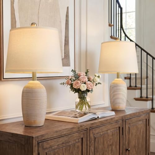 21" Handcrafted Ceramic Table Lamps Set of 2 with 5FT Cord