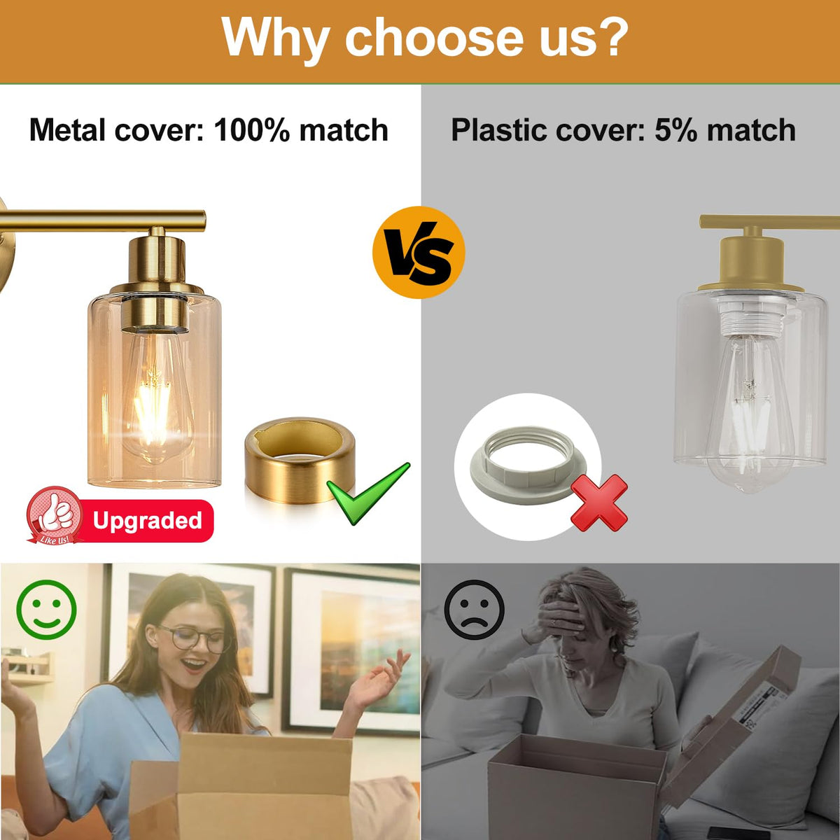 3 Light Bathroom Light Fixtures (Brushed Gold & Amber Glass / 3-light)