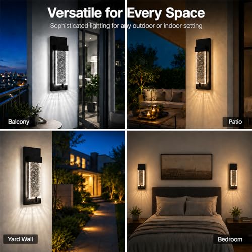 12" Bubble Glass Outdoor Wall Lights (Black-2 Pack)