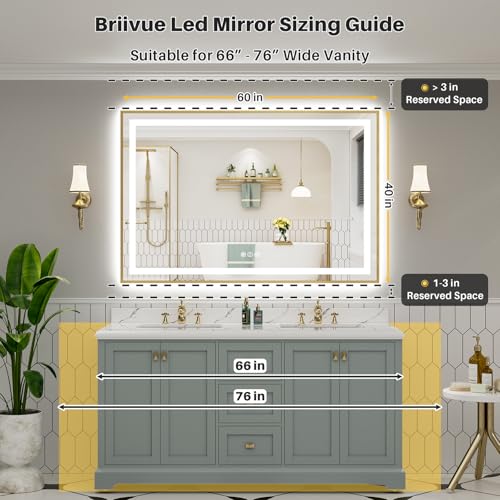 60x40 Inch LED Bathroom Mirror with Gold Frame (Backlit+front Lit With Gold Frame / 60"L x 40"W)