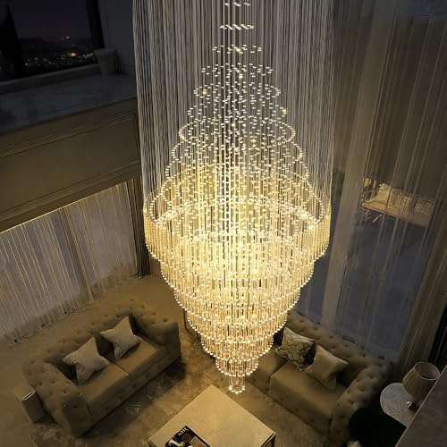 D59''X H120'' Extra Large Chandeliers for High Ceilings Crystal Raindrop Chandeliers Large Villa Chandelier Entrance Foyer Ceiling Light LED Dimmable 2700K (Silver / D59"X H120")