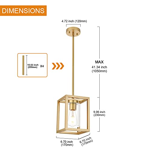 1 Light Rustic Chandelier in Gold Finish Modern Industrial Pendant Lighting Fixture with Clear Glass Shade Hanging Ceiling Light for Dining Room (Gold / 1 Light)