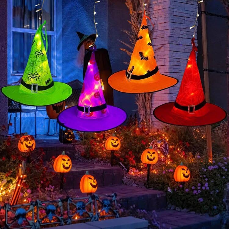 Halloween Witch Hat Lights Decorations Outdoor