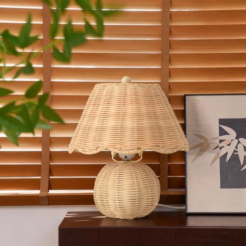 Rattan Small Bedside Mini Table Lamp for Bedroom (Rattan / On/Off Switch)