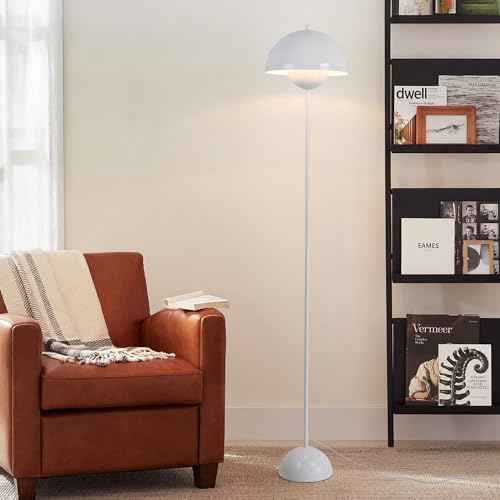 Mid Century Modern Metal Bud Floor Lamp for Home and Office (Glossy White)
