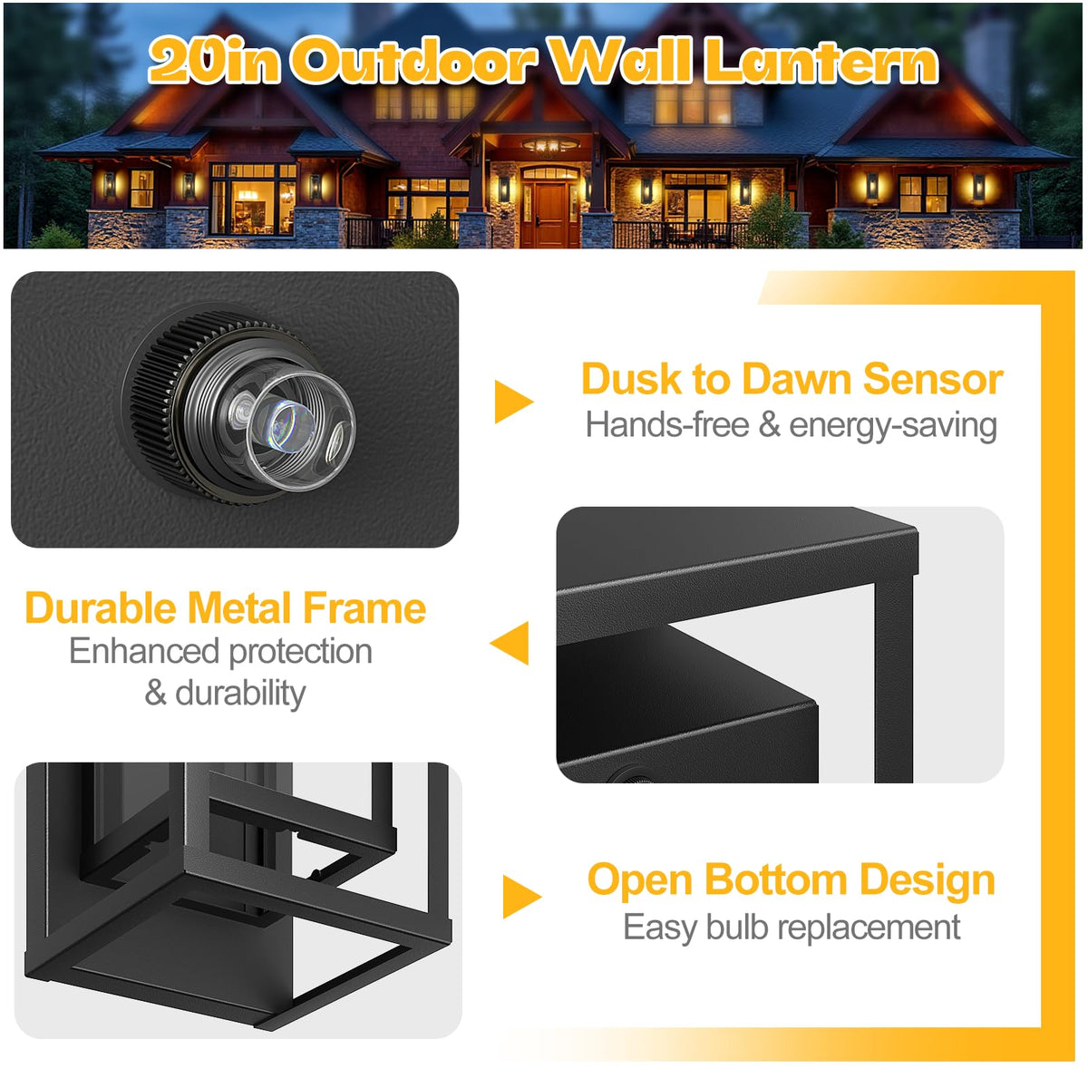 20in Dusk to Dawn Outdoor Lighting Extra Large Modern Waterproof Sconce (Dusk to Dawn / 20in)