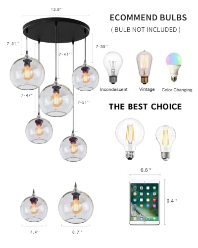 Glass Cluster Chandelier (Chandelier Clear 5-Light / 7-9" Diam)