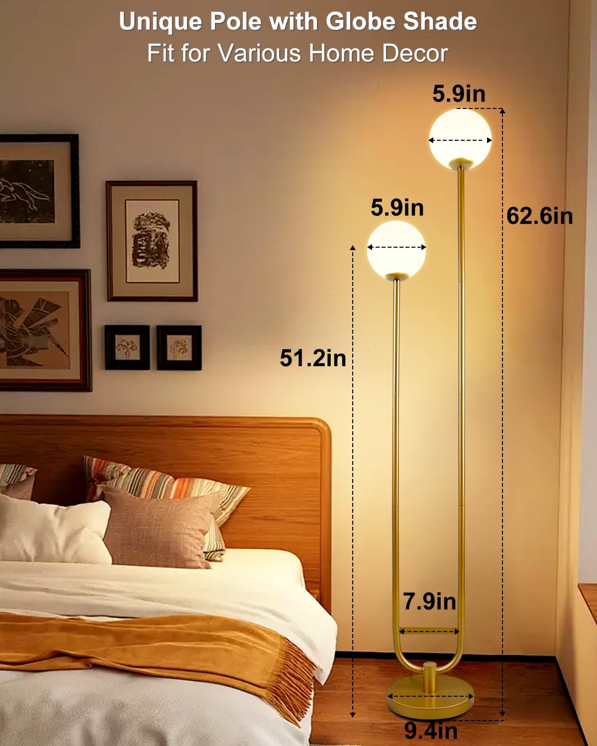 63IN Dimmable Floor Lamp with Shelf (Gold-2U)