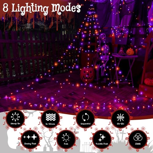 Halloween Lights Outdoor 266 LEDs Spider Web Lights Orange & Purple Halloween Decorations (purple and orange)