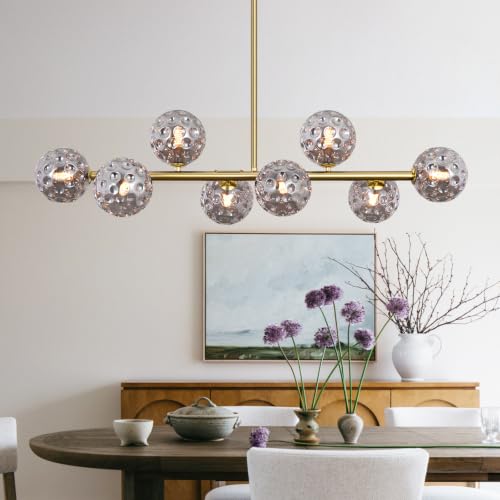 Dining Room Light Fixture Gold Linear Sputnik Chandeliers Long Chandelier (Gold+Hammered / 8-Light)