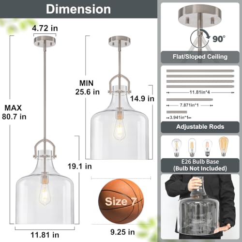 15" H Brushed Nickel Large Pendant Lights Kitchen Island Lighting (Brushed Nickel)