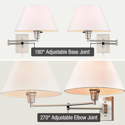 Cambridge 15" Modern Swing Arm Wall Sconce with 3 (Brushed Nickel,White Shade)