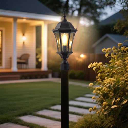 24 Inch Large Dusk to Dawn Outdoor Post Lights Aluminum Black Exterior Post Pole Lamps Outside Pathway Column Lights (Black)