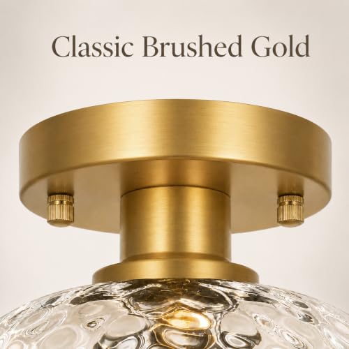 Mid Century Gold Ceiling Light Fixture (Gold & Hammered Glass / 8in)