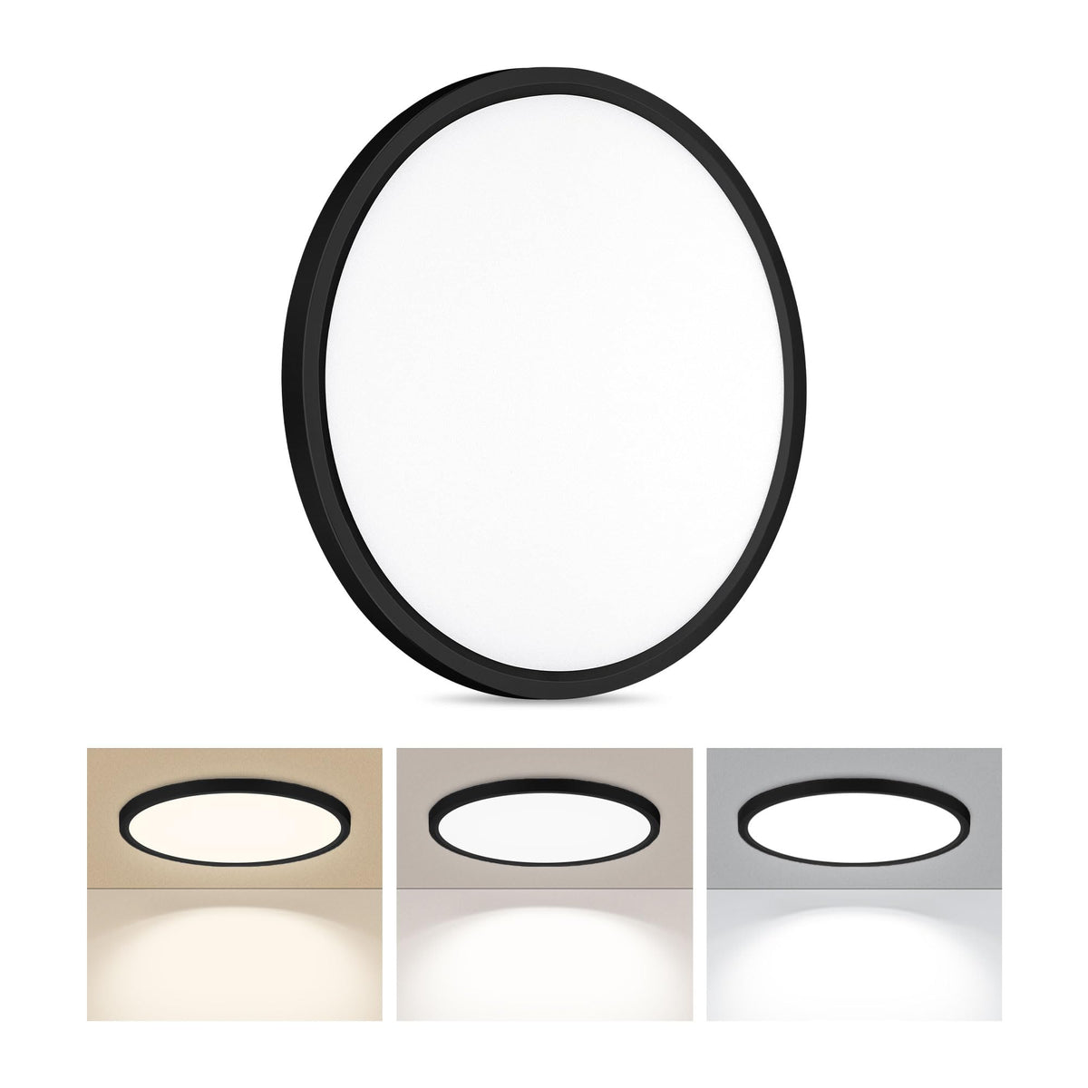 LED Flush Mount Ceiling Light 12in Thin 3CCT Black Wired (12Inch-1 Pack / Black)