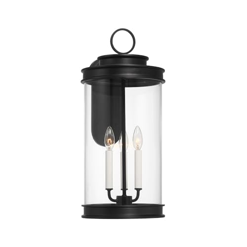 5-903-BK Englewood Traditional Vintage Coastal Clear Glass Outdoor Wall Lantern, 3-Light 120 Total Watts, 24" H x 11" W, Matte Black (24" Height)