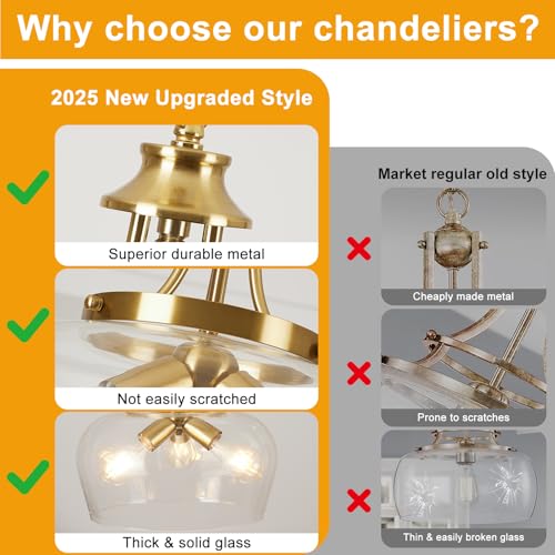Modern Pendant Lights Kitchen Island (3-Light-Brushed Gold-Clear Glass-14.2"(Easy To Install))