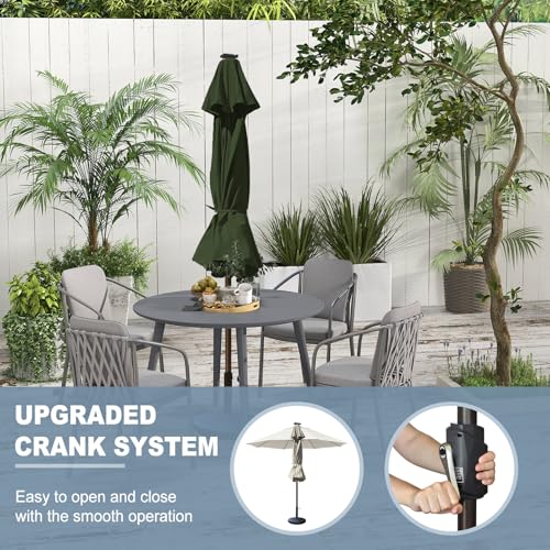 USA 10-Year-Non-Fading 10ft Market Patio Umbrella, Commercial Grade Table Sun Umbrella with 80 Solar LED Lights, Crank Open, Windproof & UPF 50+ UV Protection for Garden, Deck, Pool, Backyard, No Tilt, Fern (Fern / 10FT(Single Vent No Tilt))