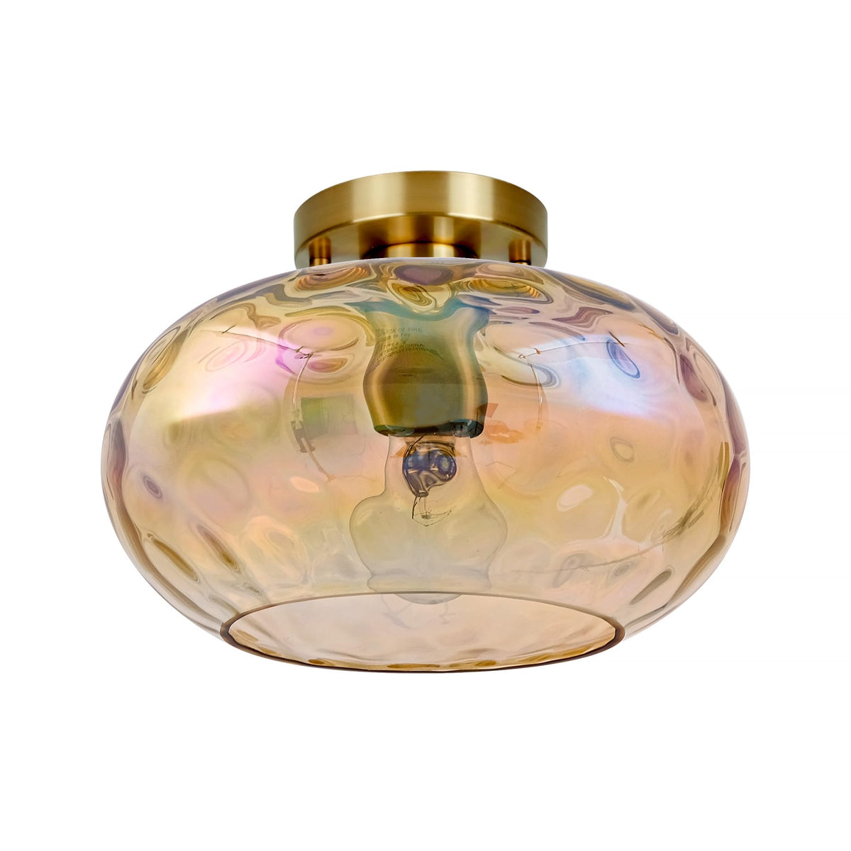 Brass Gold Semi Flush Mount Ceiling Fixture 11" Hammered Glass Shade Modern Close to Ceiling Lighting 1 (11 Inches / Amber Glass Shade)
