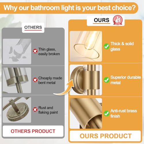 Wall Sconces Set of Two (Brass & Clear Glass / Hardwired-22 Inch-2PC)