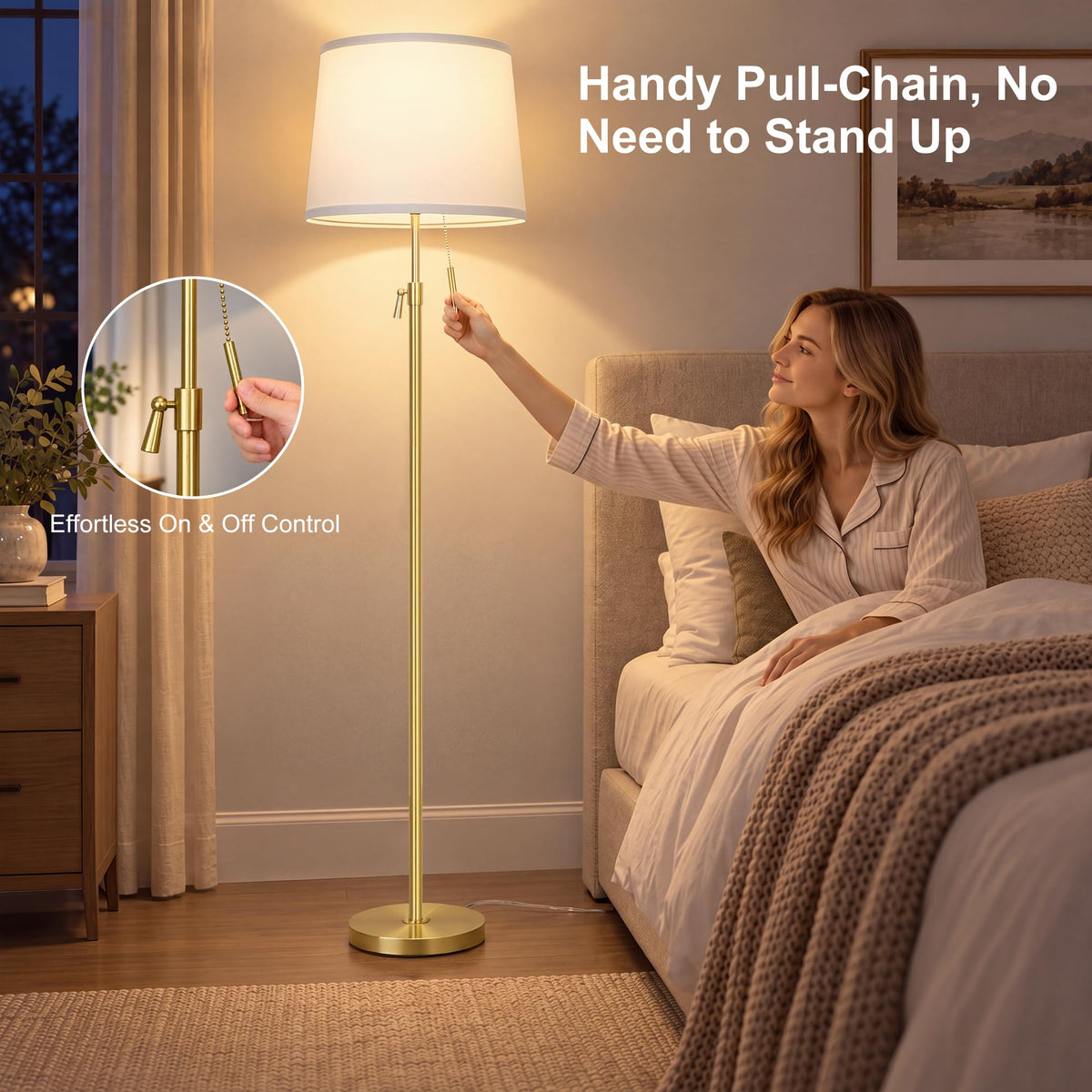 52" 63" Gold Adjustable Floor Lamp (Gold+White Linen Shade)