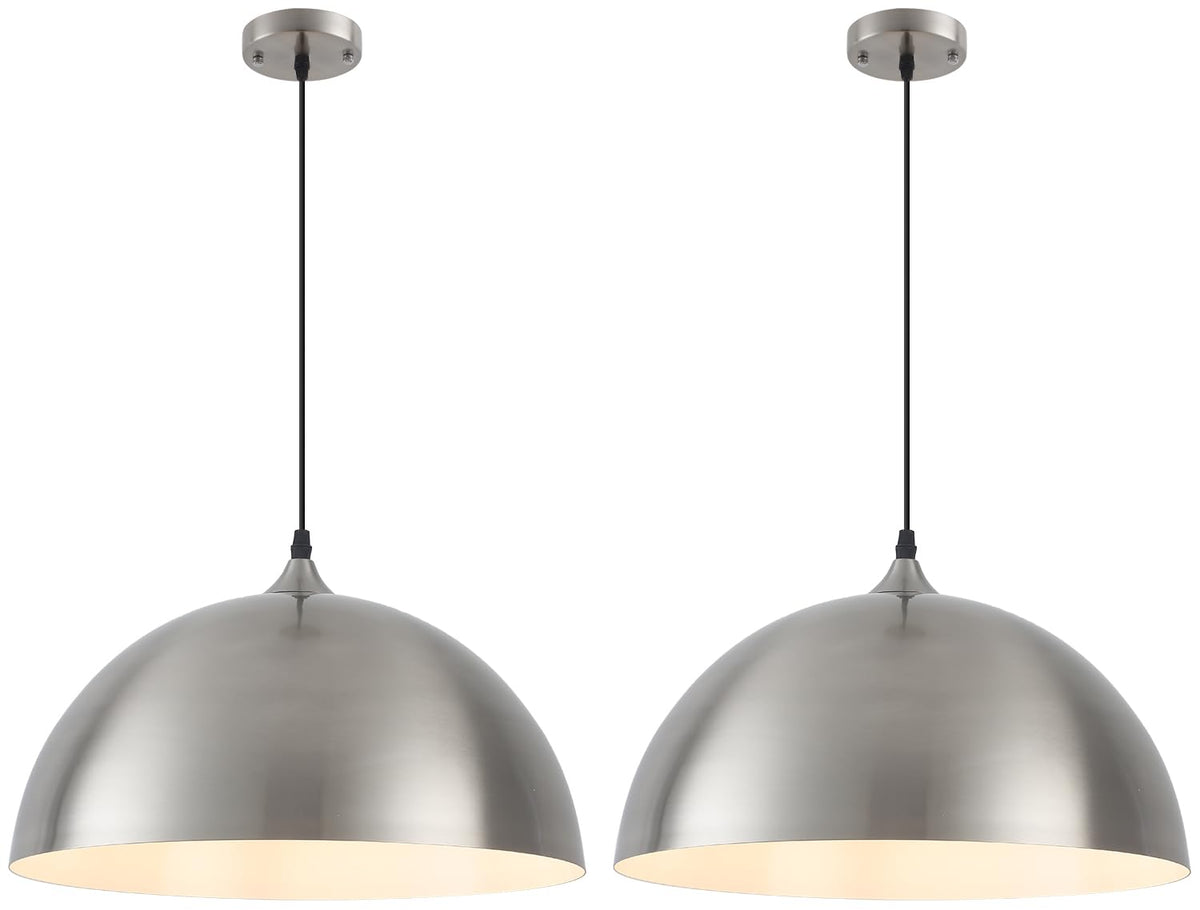 Brushed Nickel Pendant Lights Kitchen Island (Brushed Nickel+White / 16"x2)