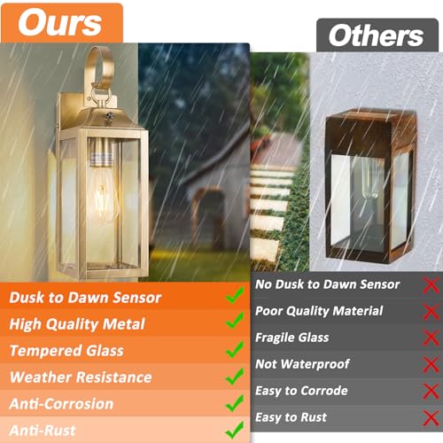 15 Inch Dusk to Dawn Outdoor Wall Lights Porch Light 2 Pack Gold (15 Inch Dusk to Dawn / Gold)