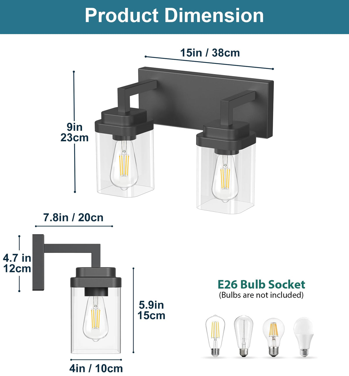 Matte Black Bathroom Light Fixtures (Black / 2-Light)